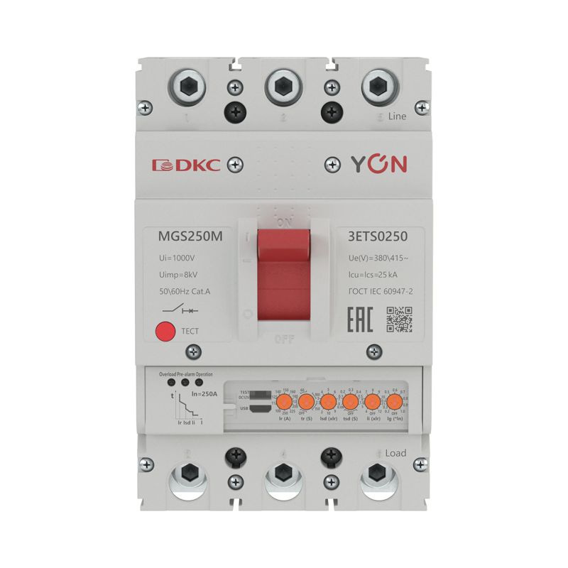 Выключатель автоматический в литом корпусе MGS250M 3P 100-250А 25кА с электронным расцепителем ETS YON MGS250M-3ETS0250
