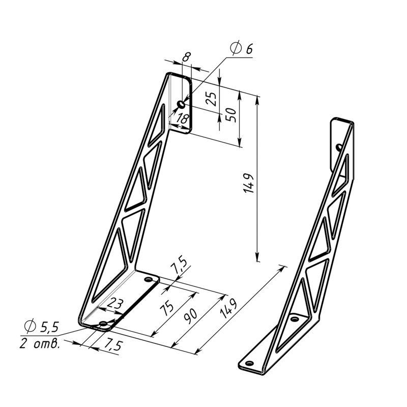Кронштейн в стиле лофт для крепления полок настенный черн. Rexant 38-0680