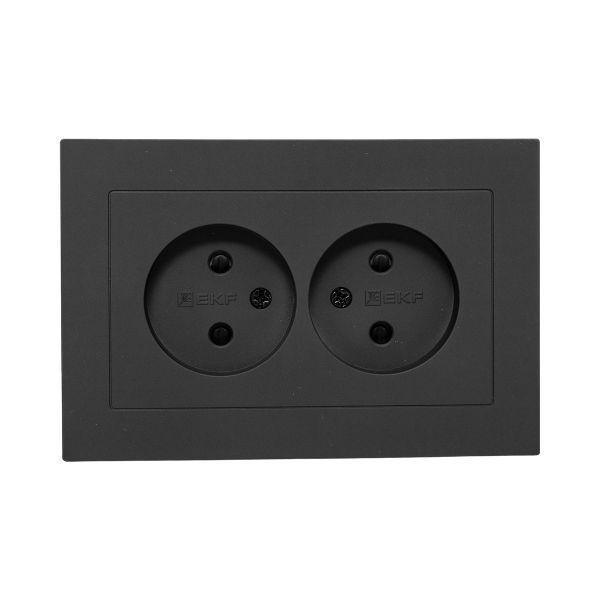 Розетка 2-м СП Эпика 16А без заземл. защ. шторки с рамкой механизм черн. EKF UP1-SOB-201