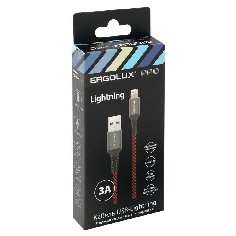 Кабель USB-Lightning ELX-CDC09-C43 3А 1.5м черн./красн. ткань зарядка+ПД коробка Ergolux 15310