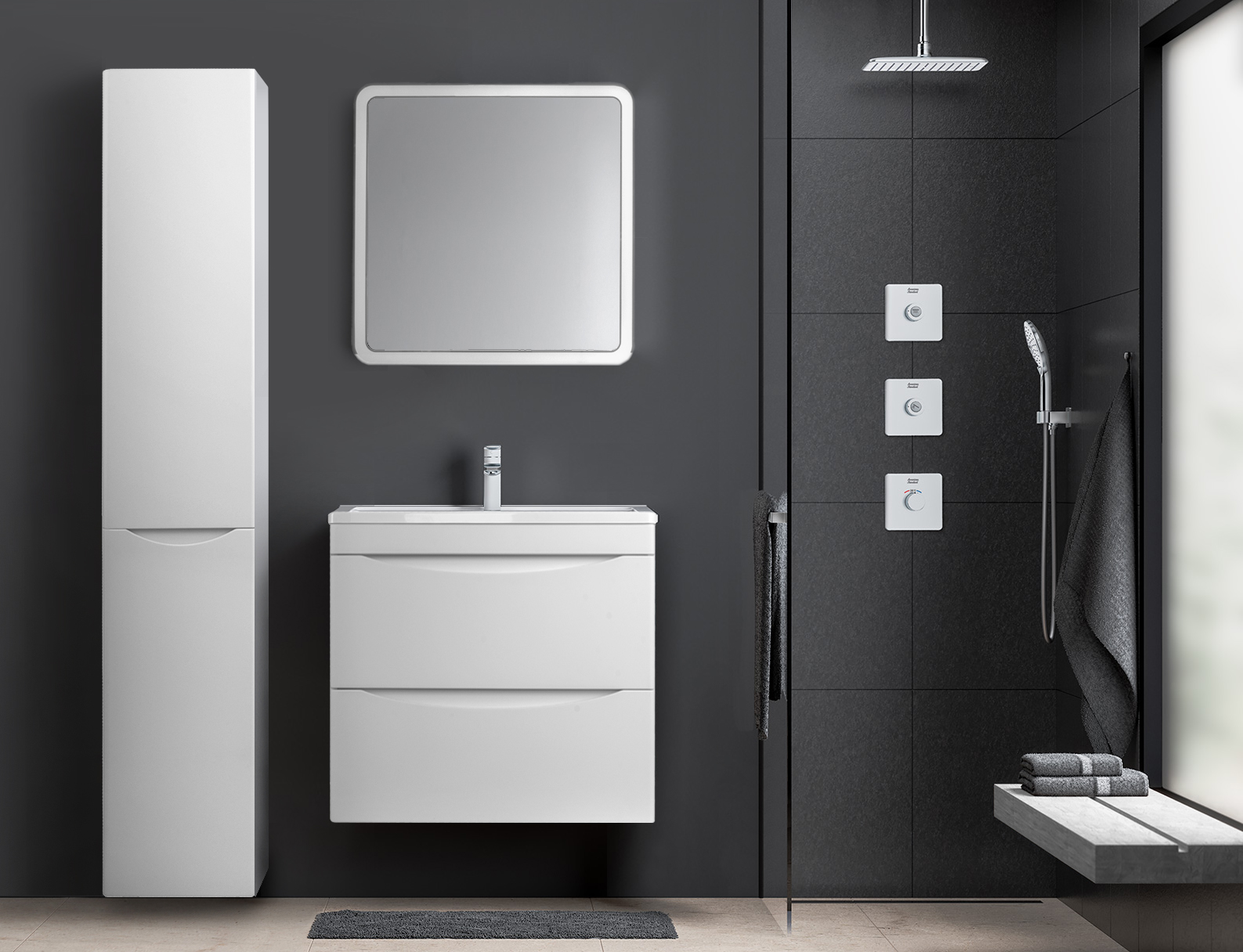 Тумба подвесная "Бергамо мини 70" (2 ящ.) Люкс антискрейтч белый, PLUS