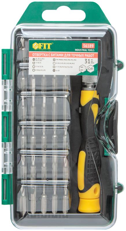 Отвертка с битами для точных работ 30 CrV бит пластик. бокс FIT 56189