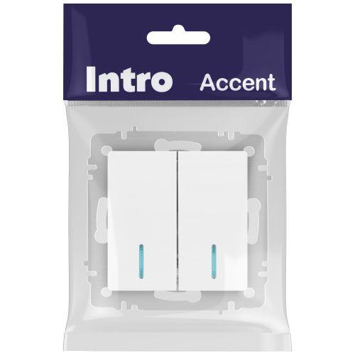 Выключатель 2-кл. СП Accent 6-105-01М 10А IP20 250В с подсветкой AL/CU бел. матов. Intro Б0063507