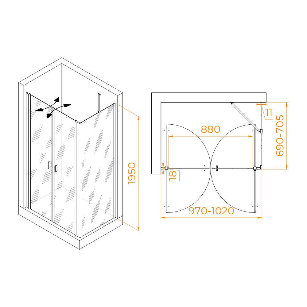 Душевой уголок RGW PA-144B (PA-104B+Z-050-2B+O-204B), 060814407-14