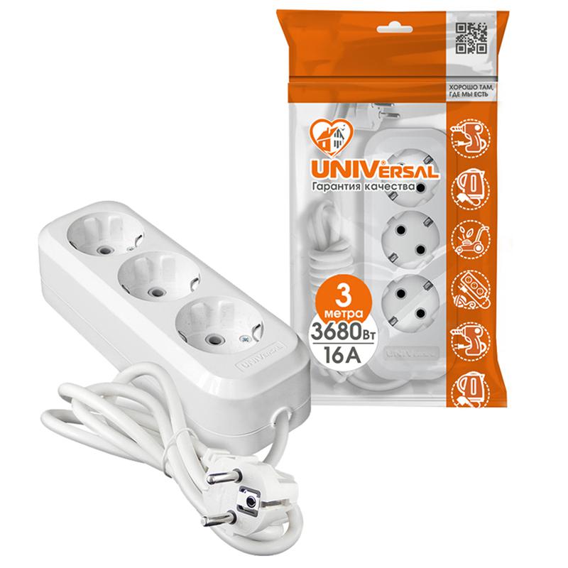 Удлинитель 3х3м с заземл. IP20 Е-303А ПВС 3х1.5 Universal 1722