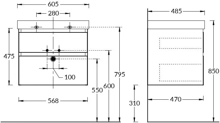 Тумба CUBO подвесная с ящиками 60, лимо матовая