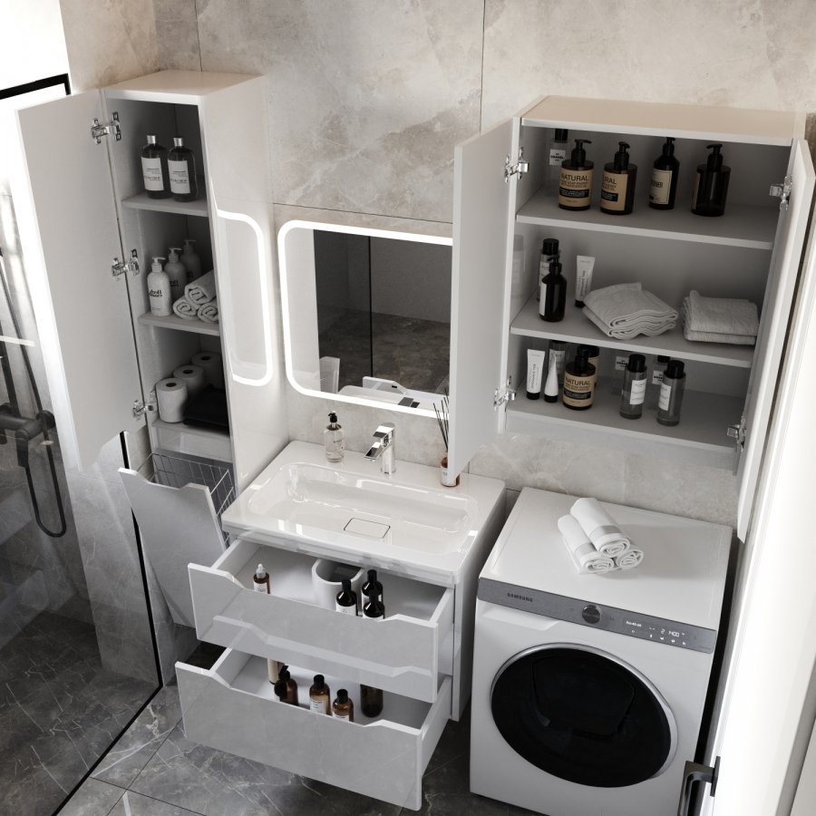 Тумба подвесная "Марелла 70" (2 ящ.) Люкс антискрейтч белый глянец, PLUS