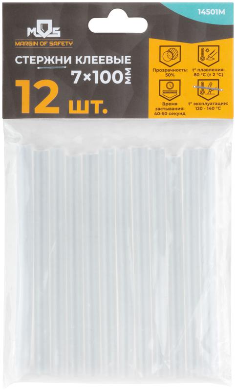 Стержень клеевой 7х100мм прозрачность 50% (уп.12шт) MOS 14501М