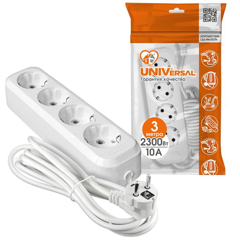Удлинитель 4х3м с заземл. 10А IP20 У10-555 ПВС 3х0.75 UNIVersal 555-03