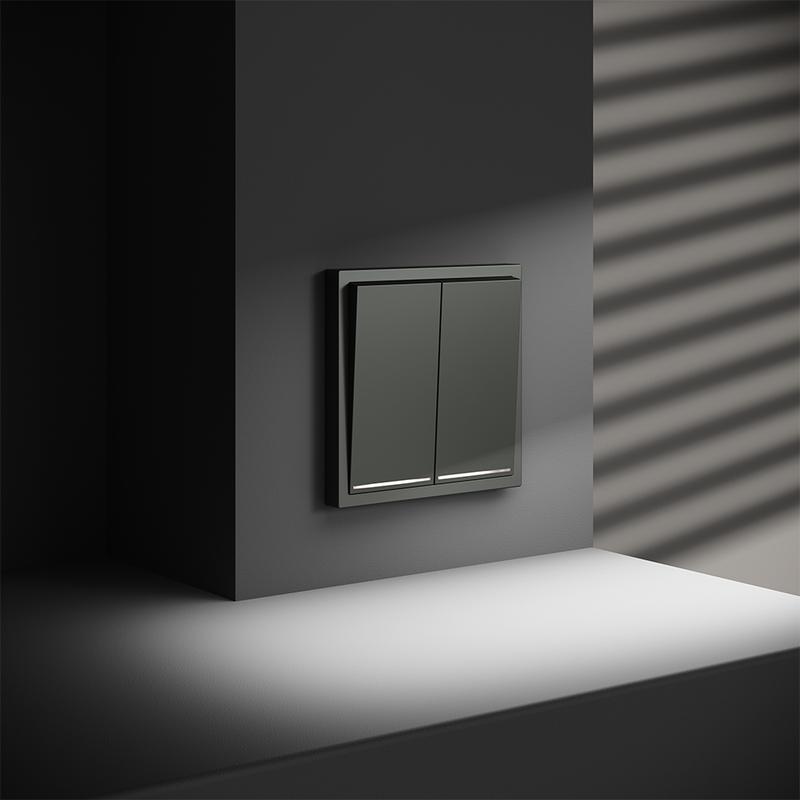 Переключатель проходной 2-кл. СП S70 10А с подсветкой механизм титан Voltum VLS020406