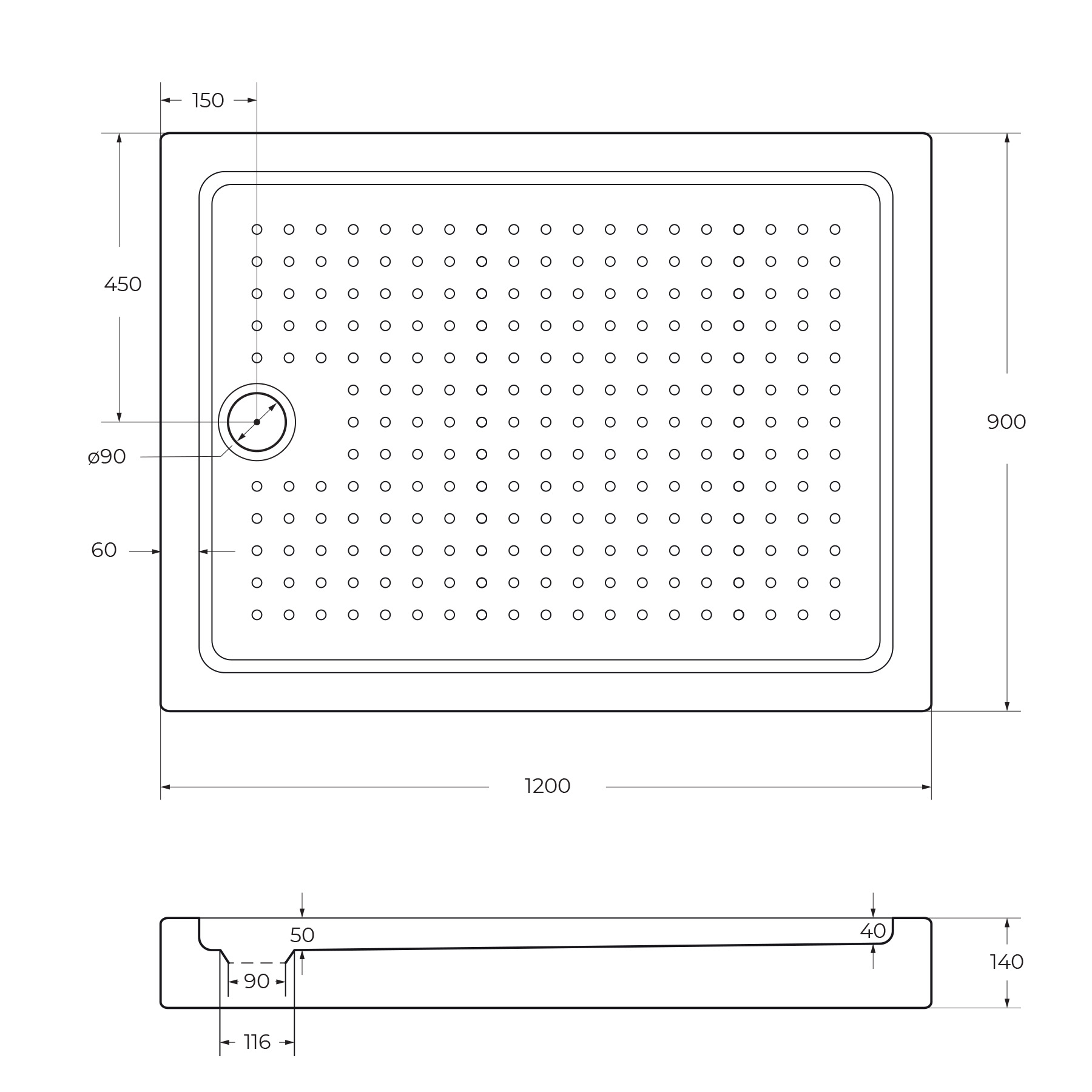 Акриловый поддон CEZARES TRAY-A-AH-120/90-15-W0