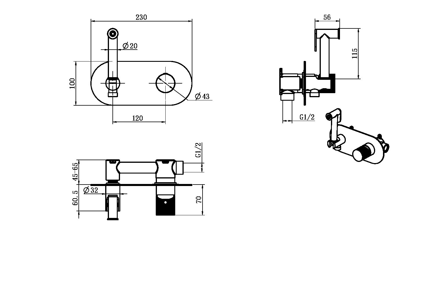 Смеситель гигиенический STICK CHROME DIAMOND CHROME
