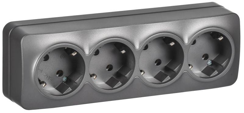 Розетка 4-м ОП GLORY РС24-3-ХСм 16А с заземл. без защ. шторок сталь матов. IEK ERH41-K46M-16