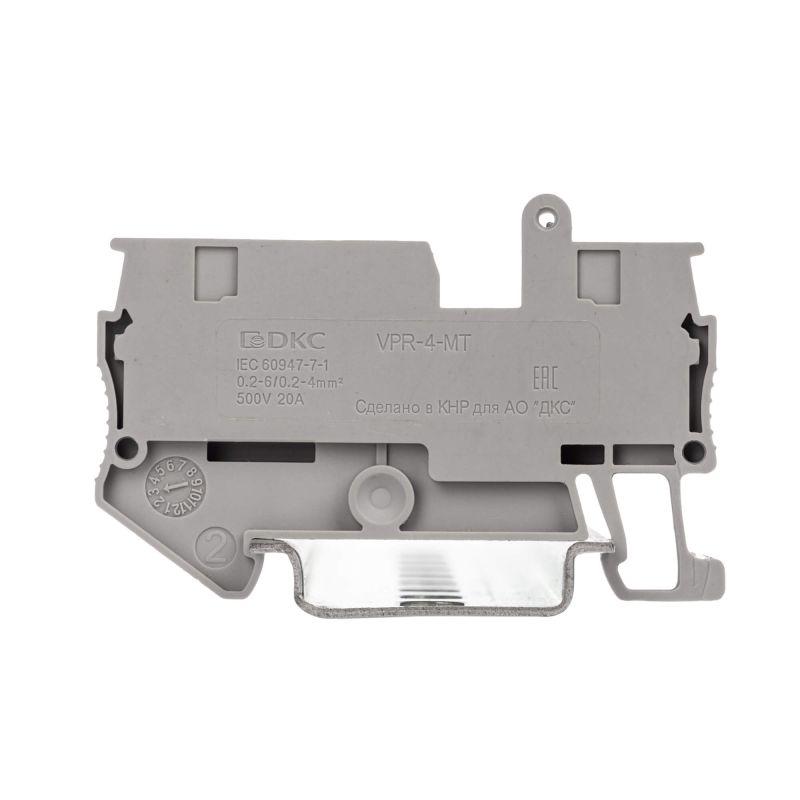 Клемма с размыкателем зажим push-in 2 точки подключения 4кв.мм сер. DKC VPR-4-TG