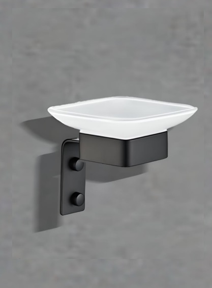 Мыльница CR-D01-04MB стеклянная с держателем из нержавеющей стали BOCH MANN, цвет черный