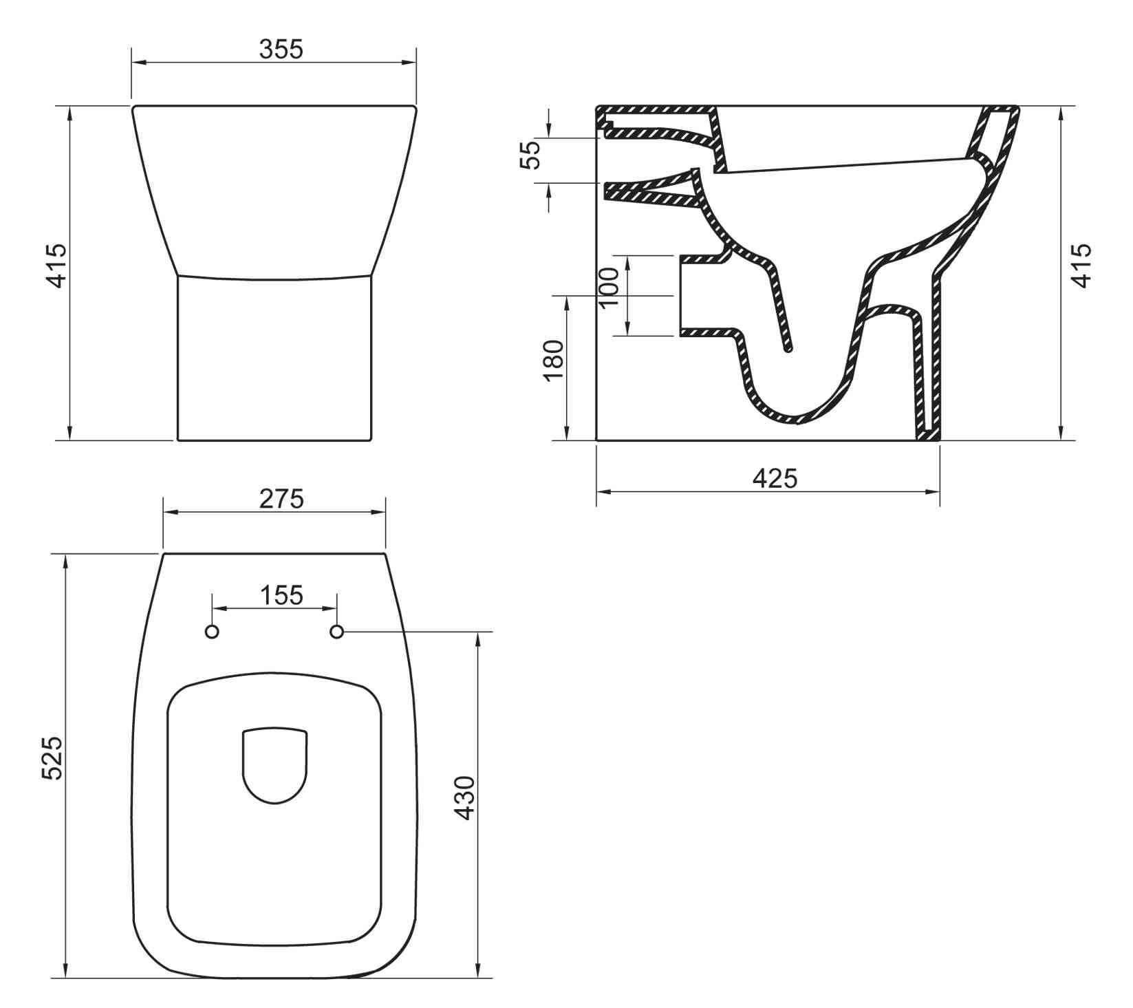 Чаша приставного унитаза BelBagno LAGO BB128CB