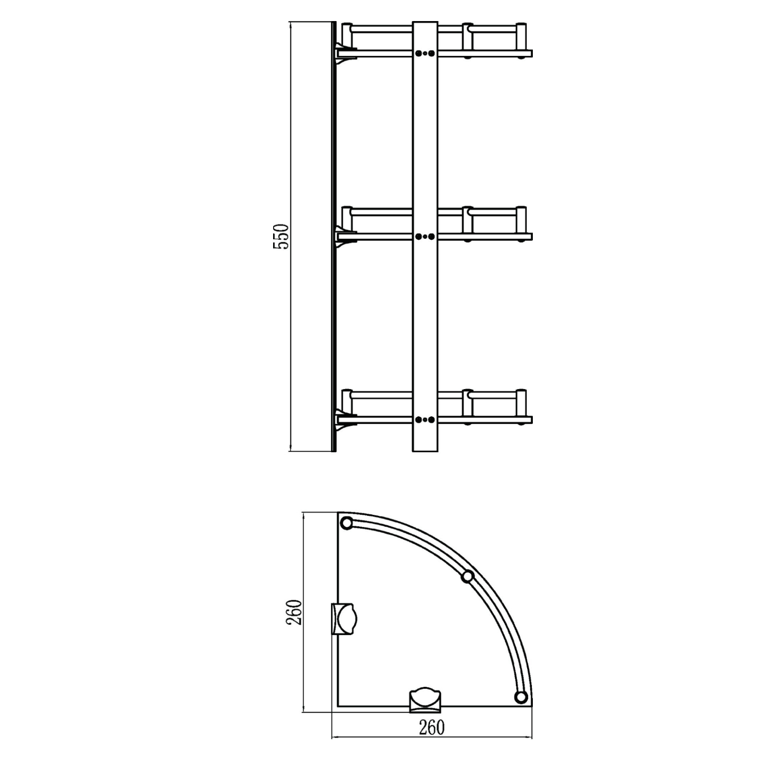 Полка угловая стеклянная Savol S-003031, хром