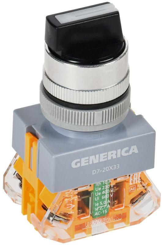 Переключатель D7-20X33 3 полож. 1НО+1НЗ возв. черн. GENERICA BSW50-20X33-3-22-3-K02-G
