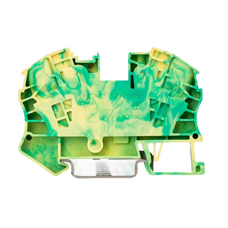 Клемма заземления зажим push-in 2 точки подключения 16кв.мм DKC VPR-16-PE-YG