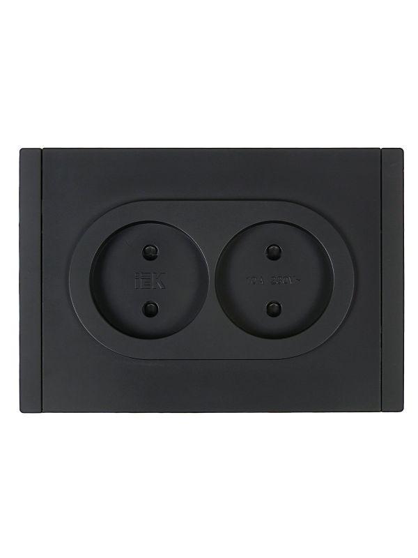 Розетка 2-м СП FORTE&PIANO FP125 10А без заземл. защ. шторки безвинт. крепл. черн. IEK FP-R23-10-1-K02