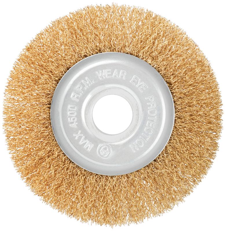 Корщетка-колесо d посадочный 22.2мм стальная латунированная волнистая проволока 125мм блистер КУРС 39076