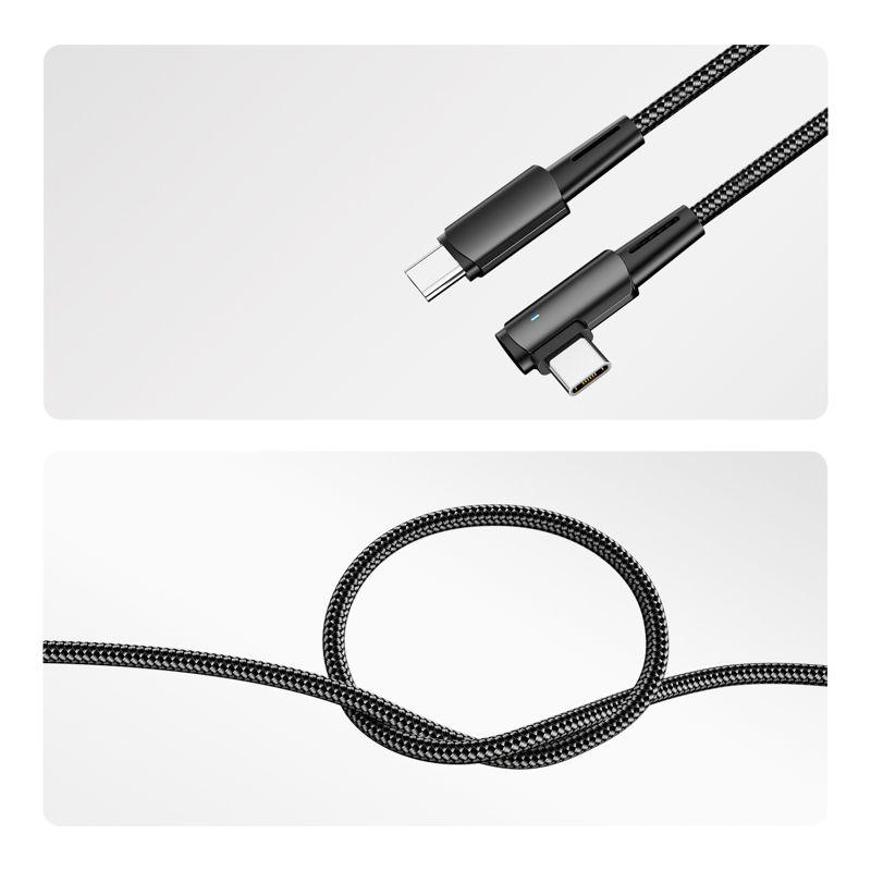 Кабель Type-C-Type-C 5А 100Вт 1м черн. нейлон. оплетка с угловым штекером и световой индикацией Rexant 18-7070