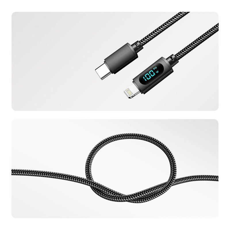 Кабель Type-C-Lightning для Apple 3А 1м черн. нейлон. оплетка LED дисплей Rexant 18-7068
