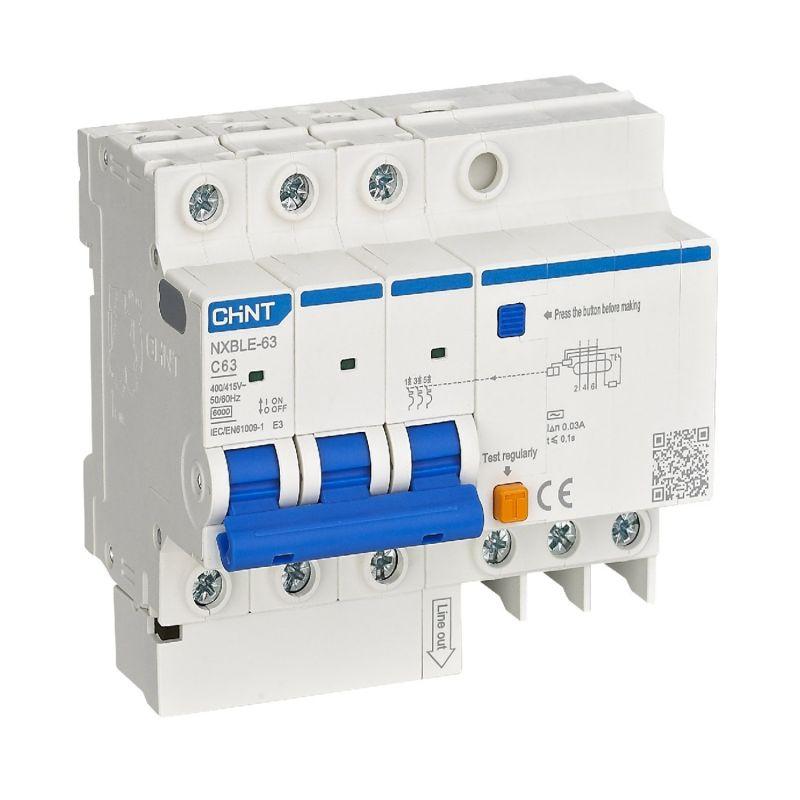 Выключатель автоматический дифференциального тока 4п (3P+N) C 32А 30мА тип AC 6кА NXBLE-63 (R) CHINT 982115