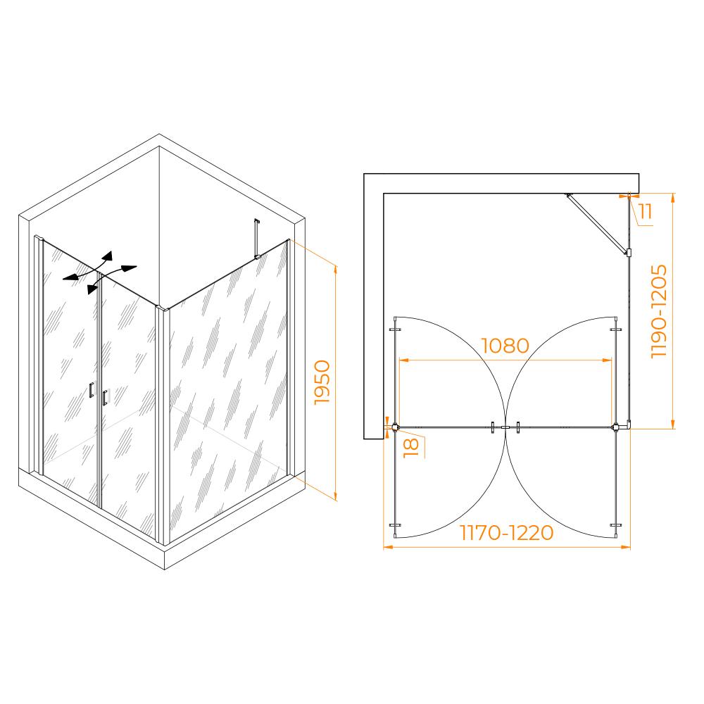 Душевой уголок RGW PA-134 (PA-104+Z-050-2+O-204), 060813422-11