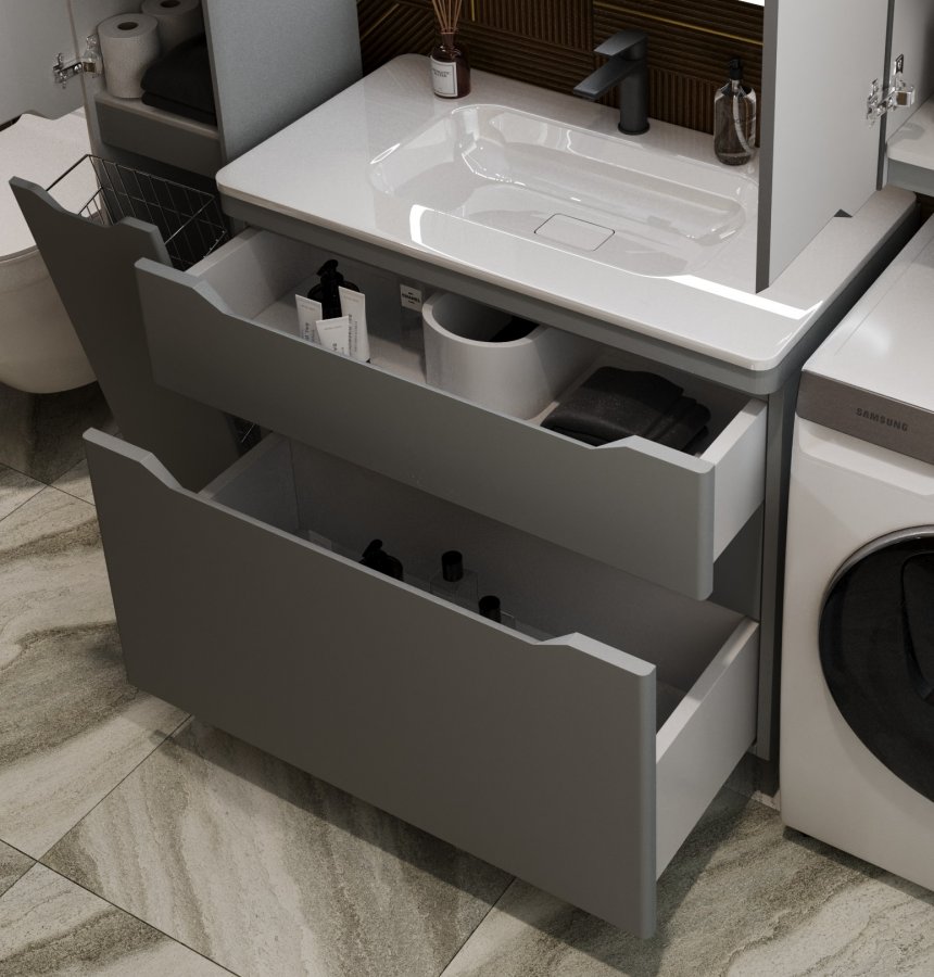 Тумба напольная "Марелла 90" (2 ящ.) Люкс антискрейтч серый, PLUS