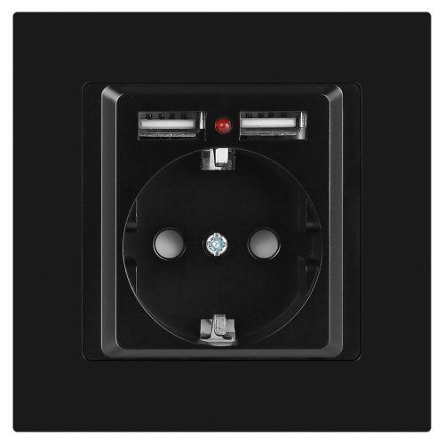 Розетка 1-м СП Accent 6-410-05 16А IP20 250В P+E Schuko + 2хUSB защ. шторки антрацит Intro Б0063698