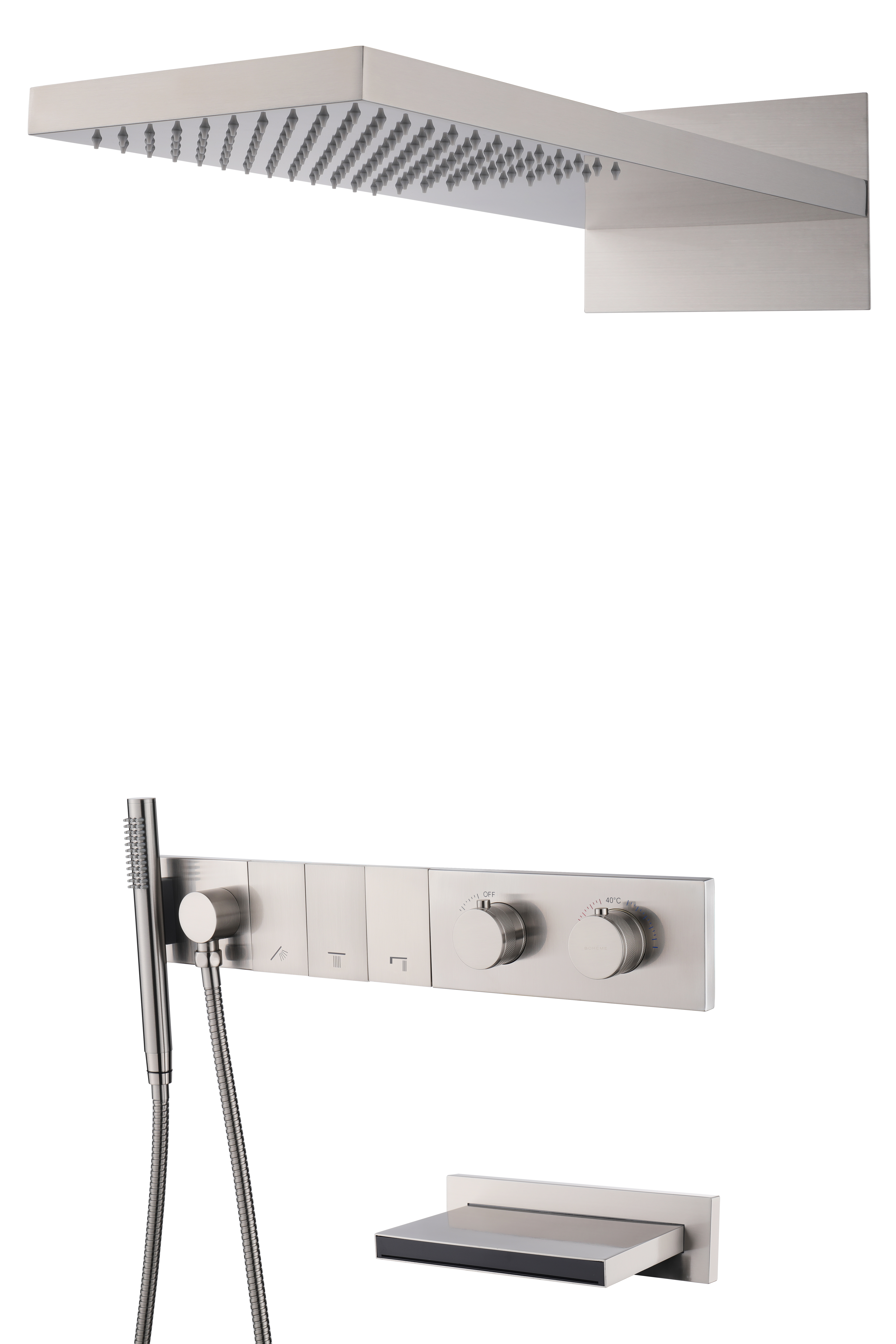 Встроенная душевая система  ZODIAC с термостатом, трехпозиционная SHINE GUN METAL