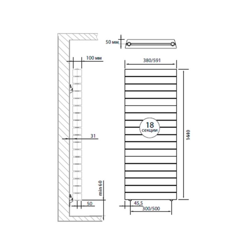 Радиатор PianoForte Tower 500 new 18 секц. биметал. Bianco Traffico Royal Thermo НС-1176342