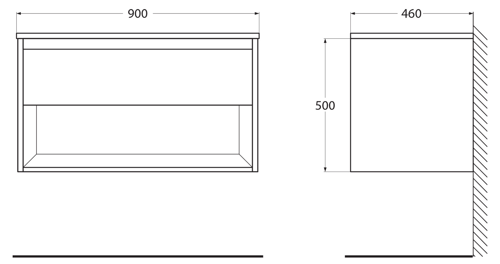 База под раковину подвесная с ящиком и открытой полкой BelBagno KRAFT-900-1C-SO-RT Rovere Tabacco