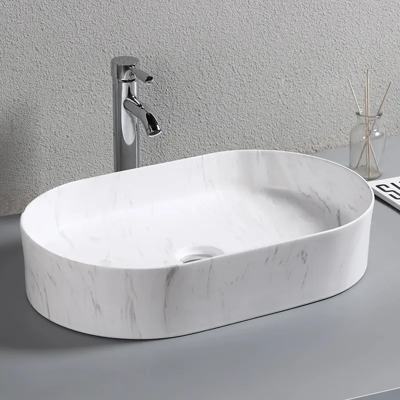 Раковина CR0055B MMW1 накладная, мрамор матовый белый, овальная 500х350х120 Ceruttispa