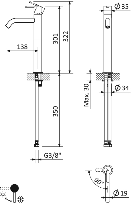 Смеситель для раковины CEZARES LEAF-LC2-L-SS