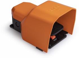 Педаль одиночная 1НО+1НЗ с фиксацией с защитным кожухом (алюм.) оранж. цвета (250В AC 4А) IP65 EMAS PDKS11BX11T