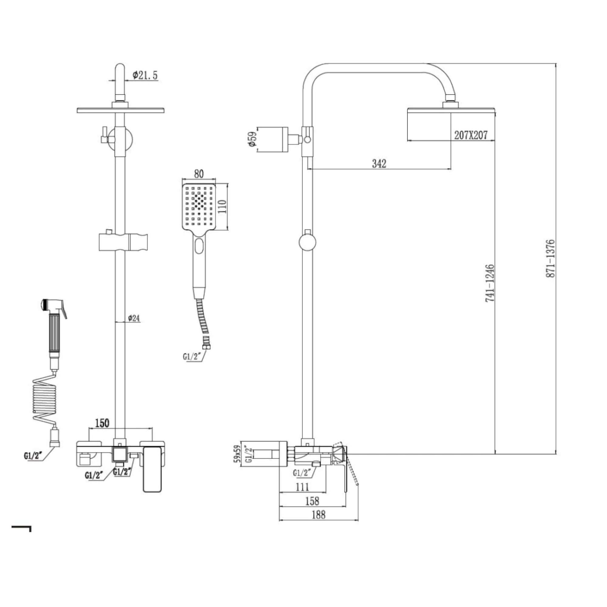 Душевая система с биде Savol S-600708D, хром