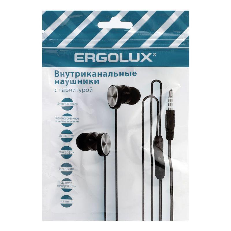 Наушники вакумные с микрофоном проводные ELX-WHP02P-C02 ПРОМО 3.5мм 1.2м пакет черн. Ergolux 15280