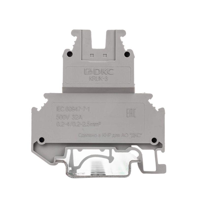Клемма двухуровневая винтовой зажим 4 точки подключения 2.5кв.мм сер. DKC KRUK-3