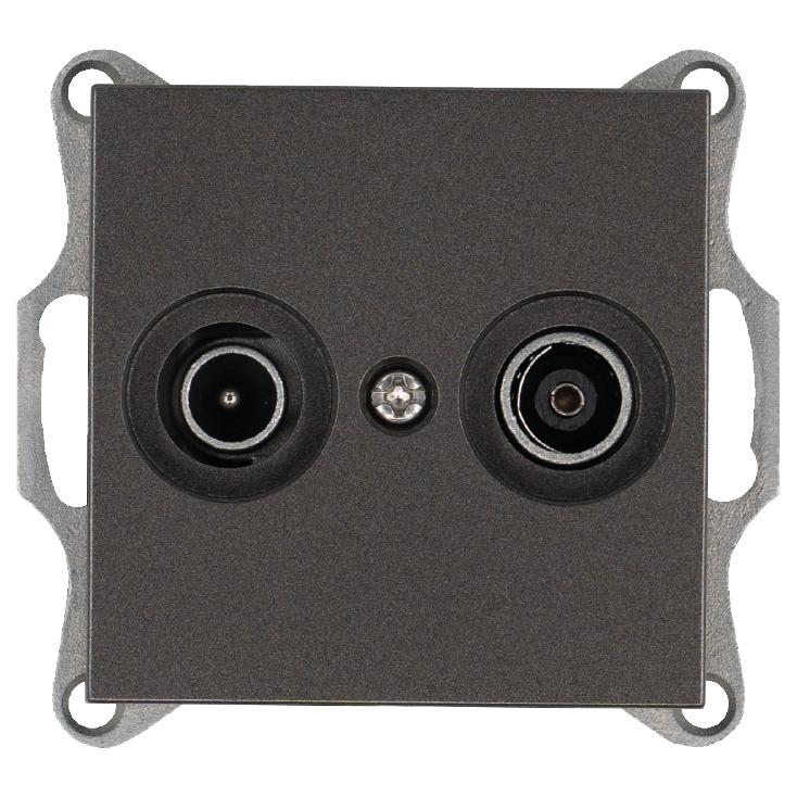 Розетка телевизионная проходная TV + FM 2-м Ф9.5мм механизм мокко Jasmart G6205Z