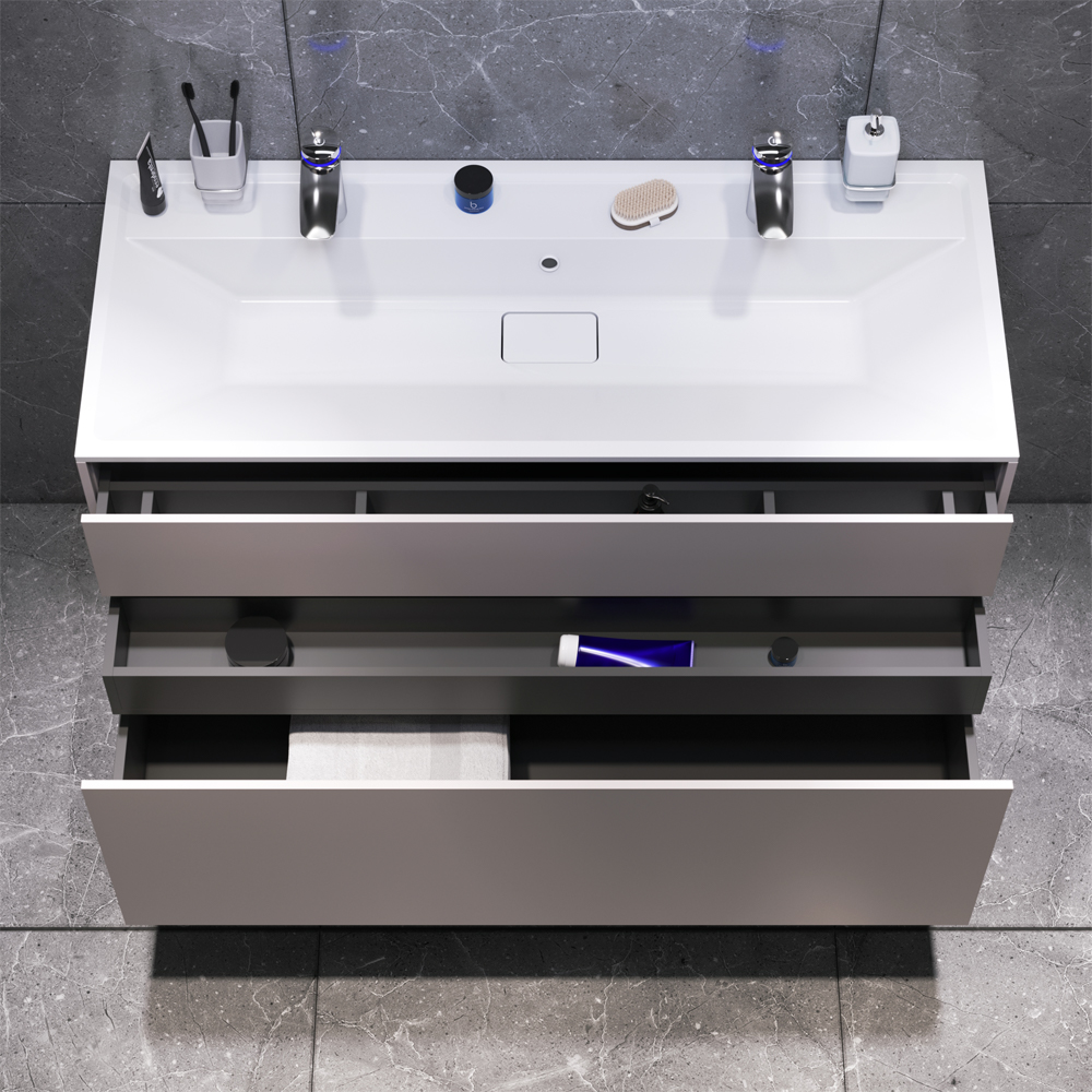 M50AFHX1203EGM INSPIRE V2.0, База под раковину, подвесная, 120 см, 3 ящика, push-to-open, элегантный