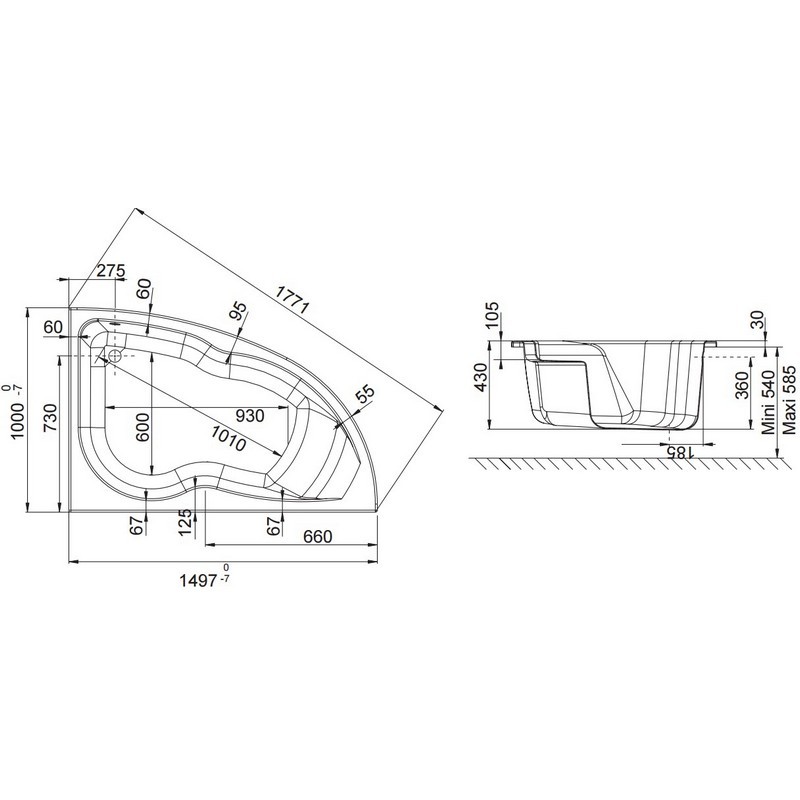 Ванна акриловая Jacob Delafon Micromega Duo E60218RU-00 150х100, асимметричная