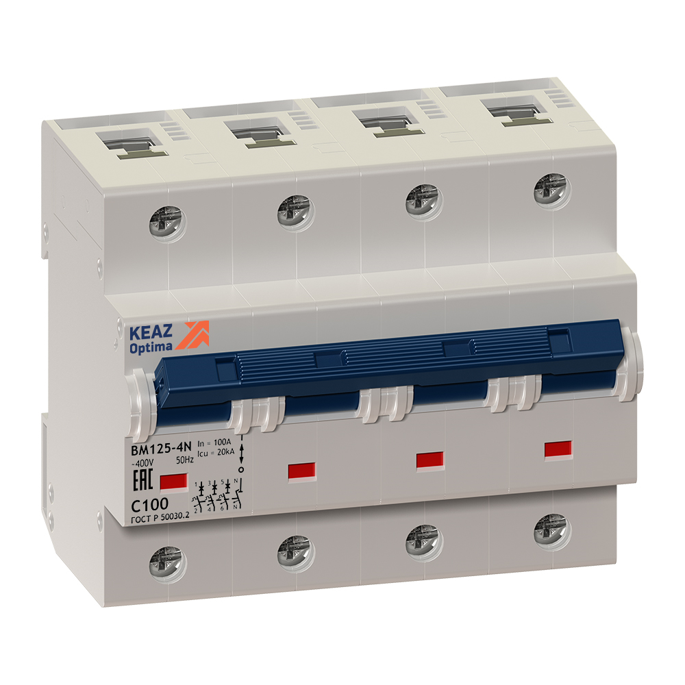 Выключатель автоматический четырехполюсный 100А N 8кА OptiDin BM125-4NC100-8ln-УХЛ3