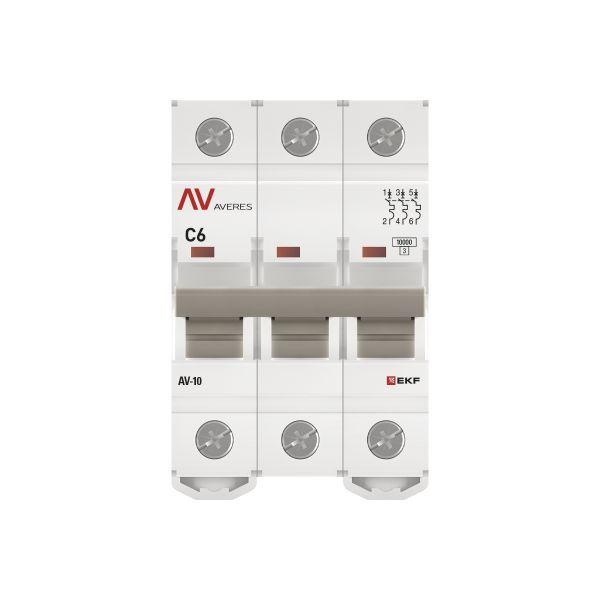 Выключатель автоматический модульный 3п C 6А 10кА AV-10 AVERES EKF mcb10-3-06C-av