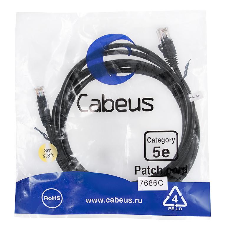 Патч-корд U/UTP кат.5E PC-UTP-RJ45-Cat.5e-3m-BK-LSZH 2xRJ45/8p8c неэкранир. LSZH 3м черн. Cabeus 9540c