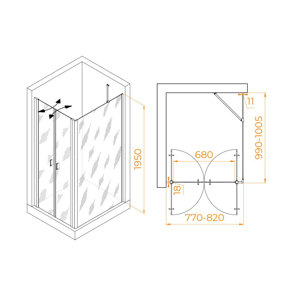 Душевой уголок RGW PA-144B (PA-104B+Z-050-2B+O-204B), 060814480-14