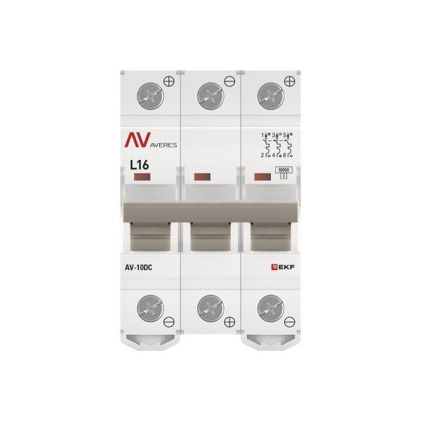Выключатель автоматический модульный 3п L 16А 10кА AV-10 DC AVERES EKF mcb10-DC-3-16L-av