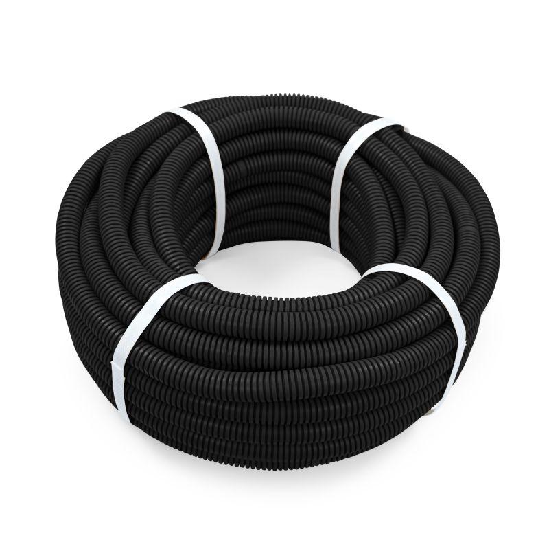 Труба гофрированная ПВХ легкая d20мм с протяжкой 350 Н черн. (уп.25м) Промрукав PR01.0146