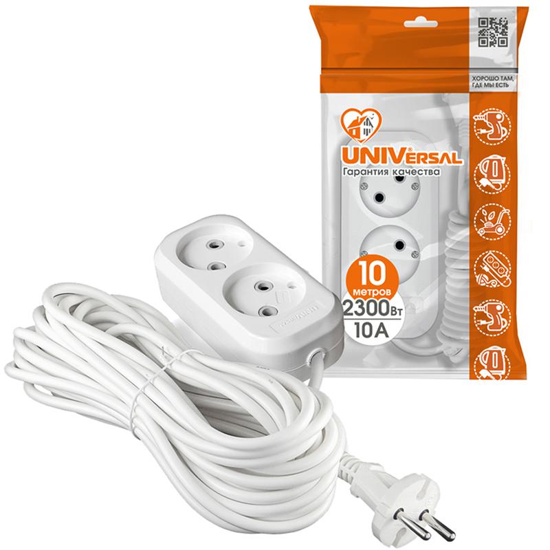 Удлинитель 2х10м без заземл. 10А IP20 У6-011М ПВС 2х1 UNIVersal 011М-10
